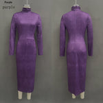 High Neck Long Sleeve Midi Dress - purple