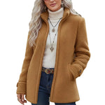 Stand Collar Zip-Up Fleece Jacket - camel