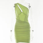 Pleated Elegant Party Mini Dress -green