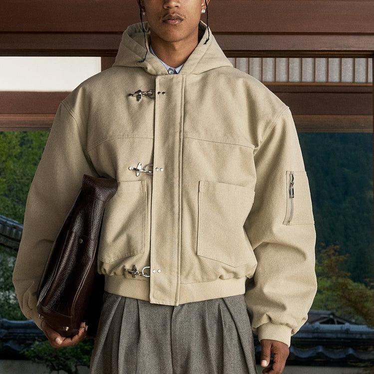 Beige Duffle Coat With Hood And Toggle Closure