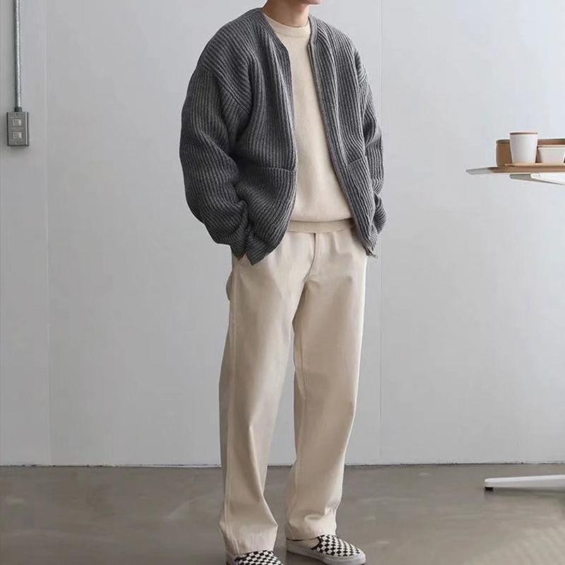 Zip Up Knitted Cardigan - grey