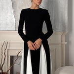 Sling Black & White Patchwork Long Sleeves Maxi Dress