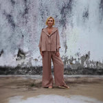 Chic Ladies Linen Hooded Casual Suit - pink