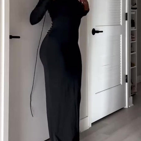 Sexy Long Sleeve Halter Maxi Dress