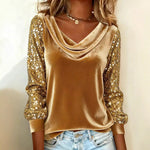 Elegant Velvet Long Sleeve Sequined Blouse