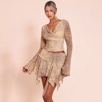 Snake Print Long Sleeve Top & Asymmetric Mini Skirt Set