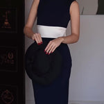 Black And White Contrast Bow Sleeveless Midi Dress