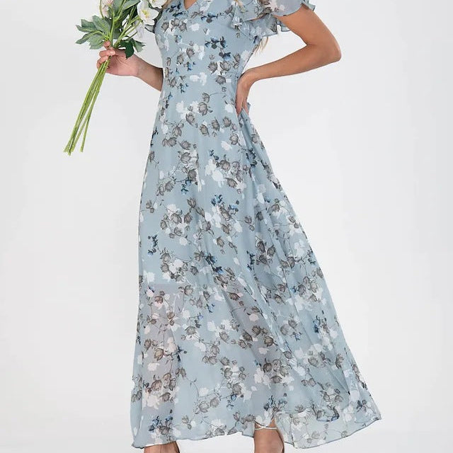 Flowers Print Short Sleeve Beach Dresses