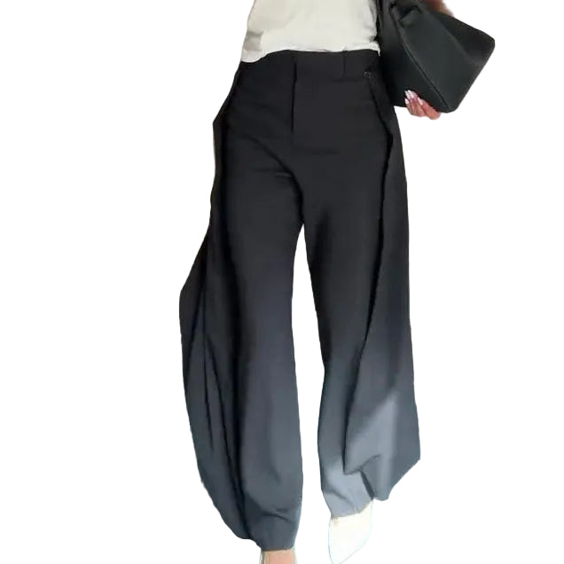 High Waist Draped Wide Leg Suit Pants