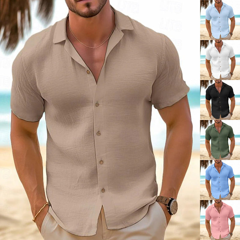 Short-Sleeved Button-Down Shirt - khaki