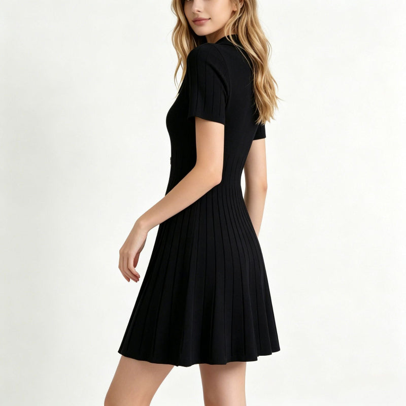 Polo-neck Knitted Dress - black