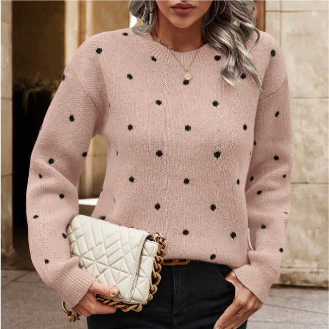 Polka Dot Print Pullover Sweater