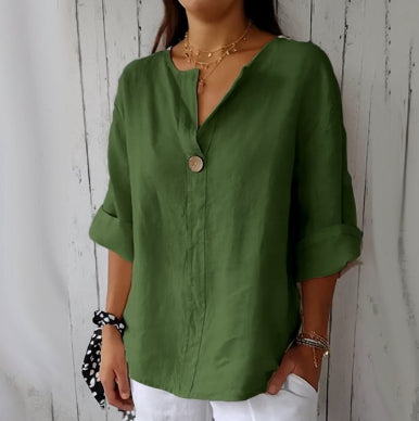 V-neck Long-sleeved Tops - green