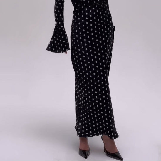 Polka Dot Strappy Bell Sleeve Maxi Dress
