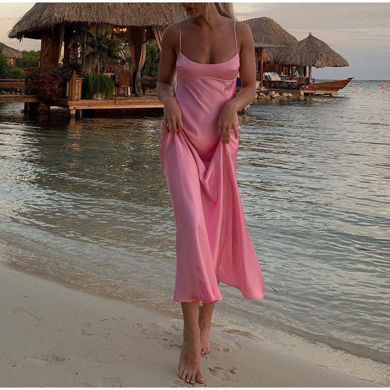 Elegant Sleeveless Midi Dresses - pink