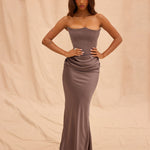 Tube Top Backless Evening Maxi Dress -brown