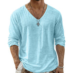 Men's Textured V-Neck Long Sleeve Top - lake blue