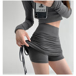 High-Waist Side-Drawstring Ruched Bodycon Mini Skirt — Black, Grey, Khaki & White