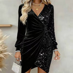 V-neck Sequin Velvet Bodycon Dress