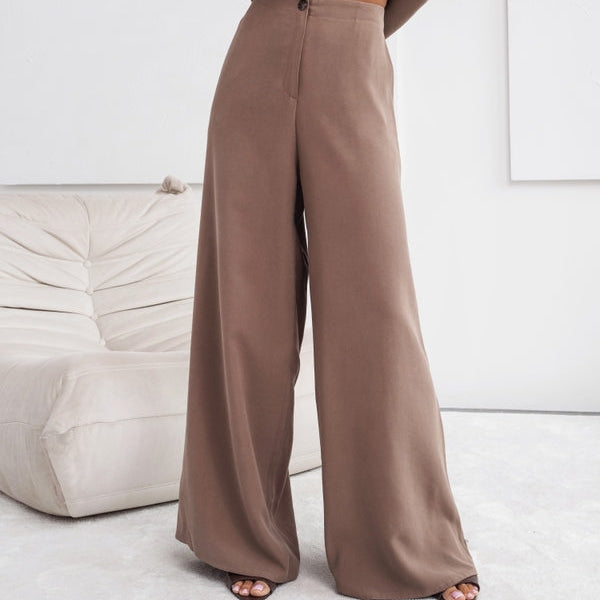 2 Piece Casual Set Short Sleeve T-Shirt Vest Loose Wide Leg Pants - khaki