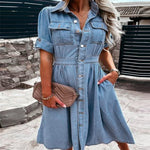 Single-breasted Lapel Midi Denim Dress