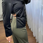 Black Satin-Finish Gold-Button Fitted Long-Sleeve Shirt