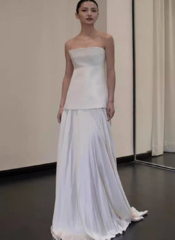 Graceful Tube Top White Engagement Gown