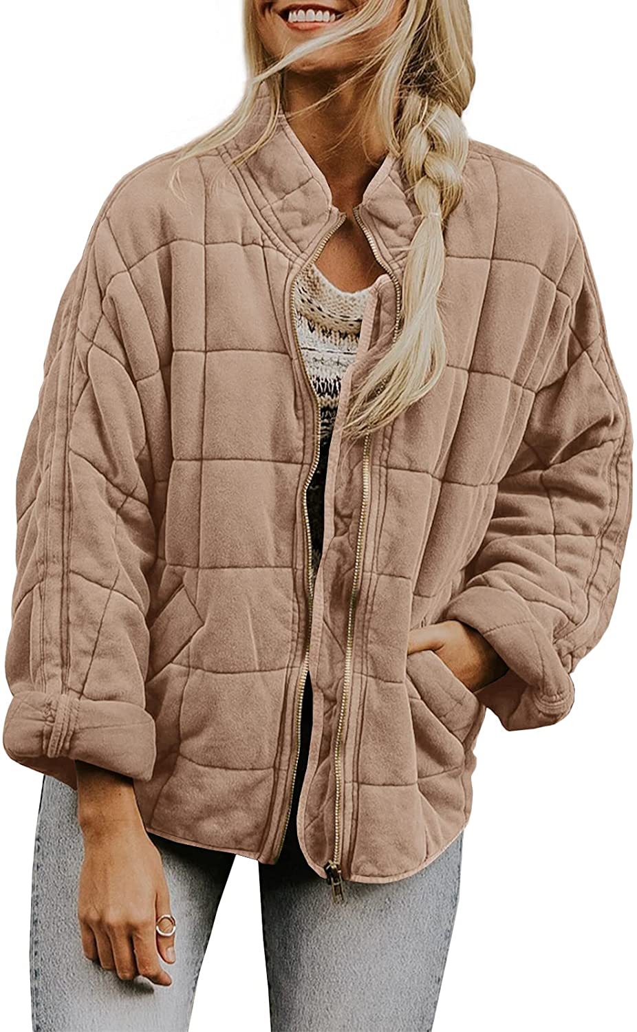 Zip-up Stand Collar Coat With Pockets