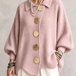 Collared Knit Sweater with Statement Buttons - apricot