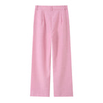 Single Button Blazer & Pleated Wide Leg Pants 2-Piece Suit Set