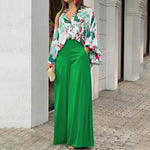 Fashionable Printed Wide-leg Pants - green