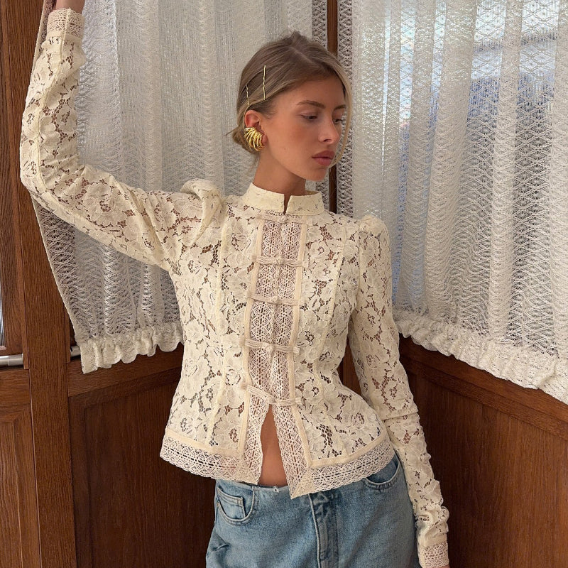 Lace Panel Long Sleeve Shirt