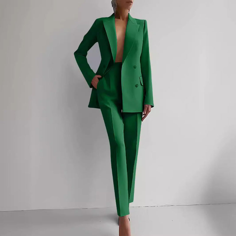Single-breasted Jacket Top And Slim Fit Trousers Suit - green