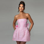 Tube Top Mini Dress With Big Bow - pink