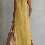 Halter Neck Sleeveless Midi Dress - yellow