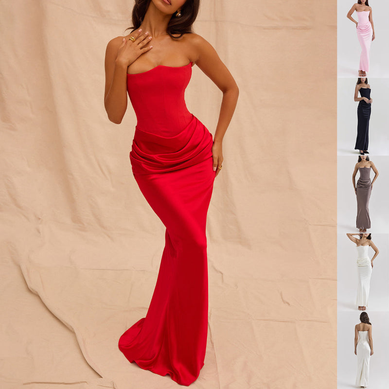Tube Top Backless Evening Maxi Dress -red
