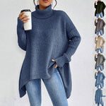 Irregular Turtleneck Sweater: Modern Intellectual Style - blue