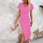 Short-sleeved Midi Dress - Pink