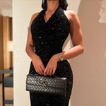 Black Sequin Halter Neck Mermaid Gown With Full Sparkle Detail