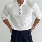 Men's Ribbed Long Sleeve Knit Polo Shirt - white