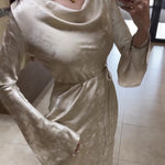Swing Collar Long Sleeve Jacquard Maxi Dress