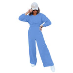 Oversized Cropped Hoodie & Wide-Leg Palazzo Sweatpant Co-Ord Set - blue