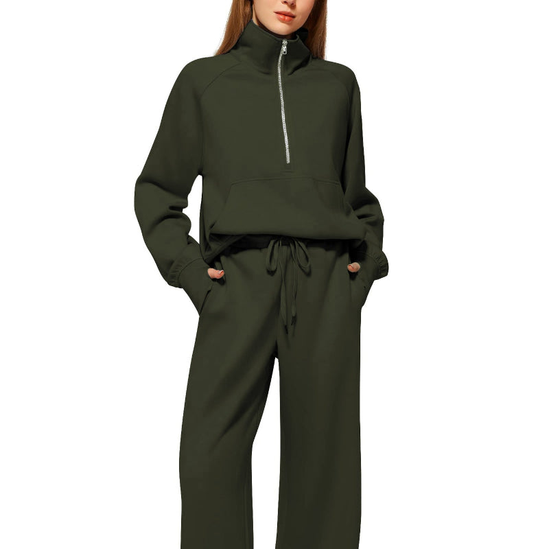 Half Zip Long Sleeve Sweatshirt And Wide Leg Pants Set