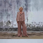 Chic Ladies Linen Hooded Casual Suit -pink