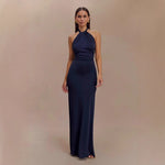 Bodycon Halter Backless Maxi Dresses - navy blue