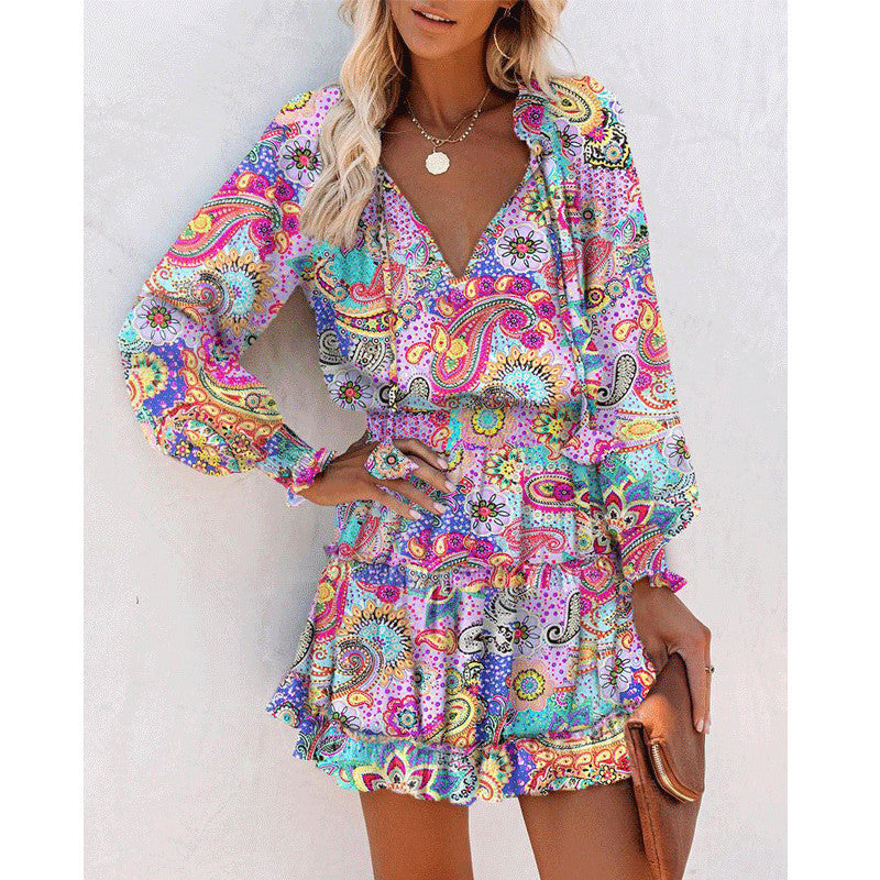 Floral Print Long Sleeve Mini Dress