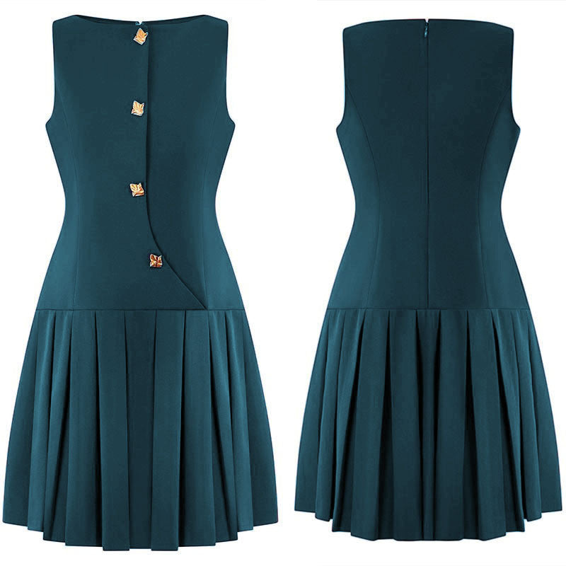 Hooded Sleeveless Pleated A-Line Mini Dress