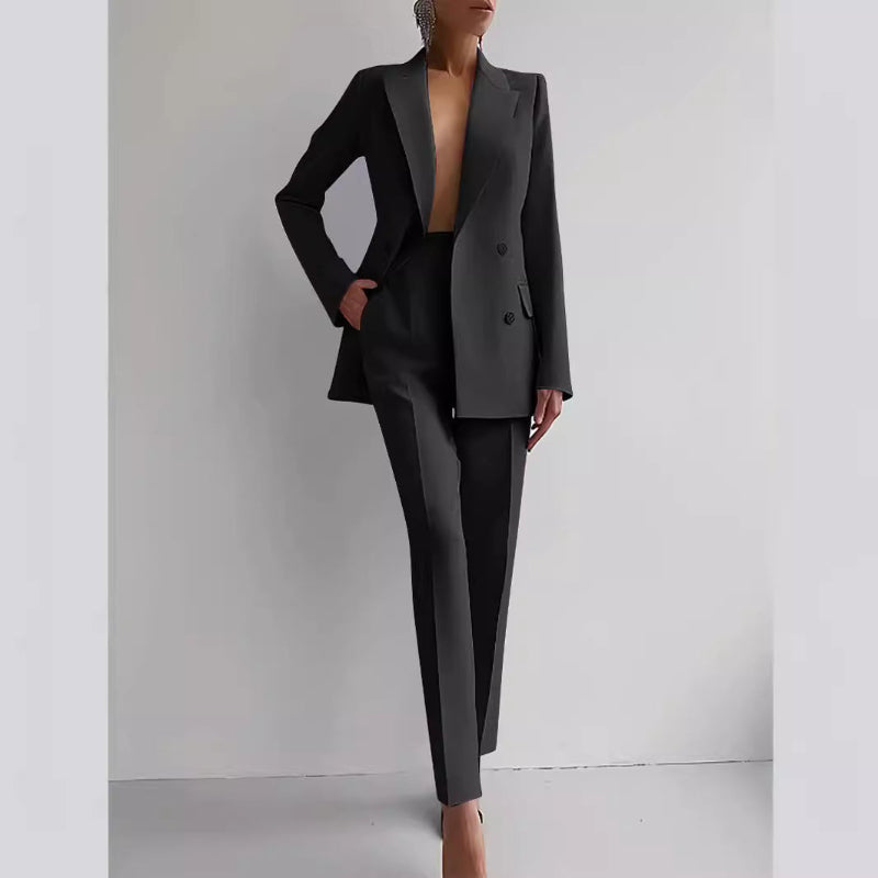 Single-breasted Jacket Top And Slim Fit Trousers Suit - black