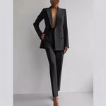 Single-breasted Jacket Top And Slim Fit Trousers Suit - black