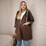 Large Size Long Sleeve Zipper Woolen Coat - coffee
